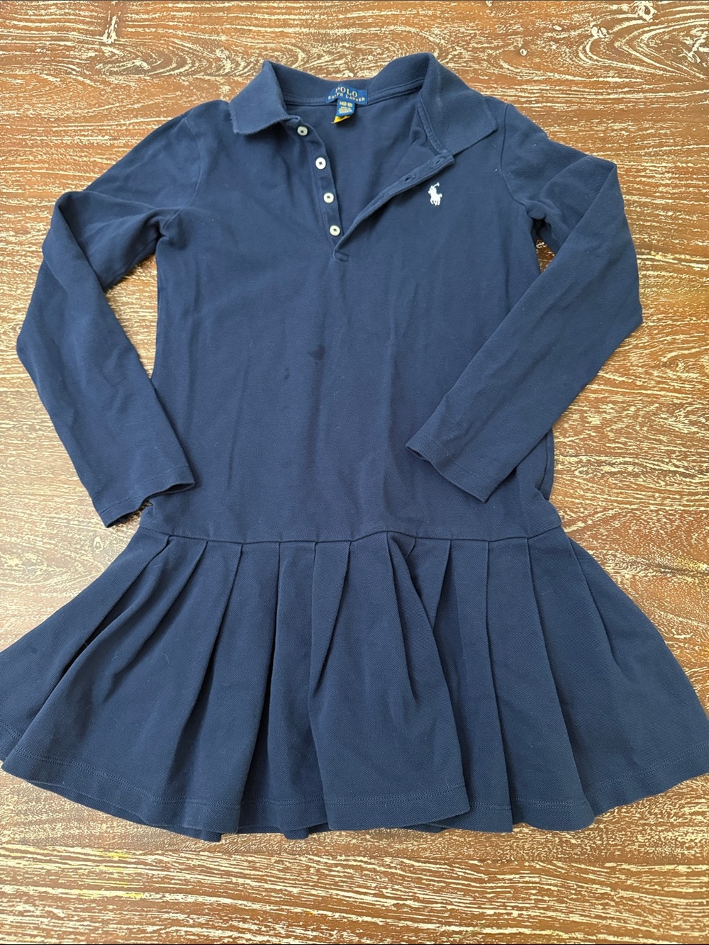 Ralph Lauren Navy Long-Sleeve Polo Dress with Pleated Skirt